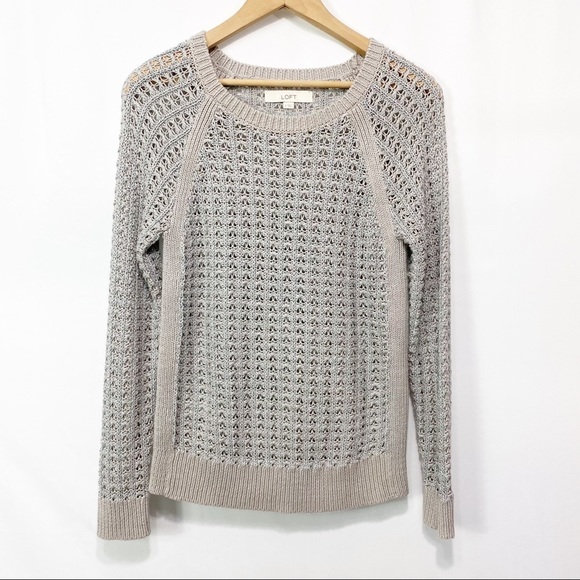 LOFT Sweaters - Loft-Metallic Gray Open Knit scoop Knit S